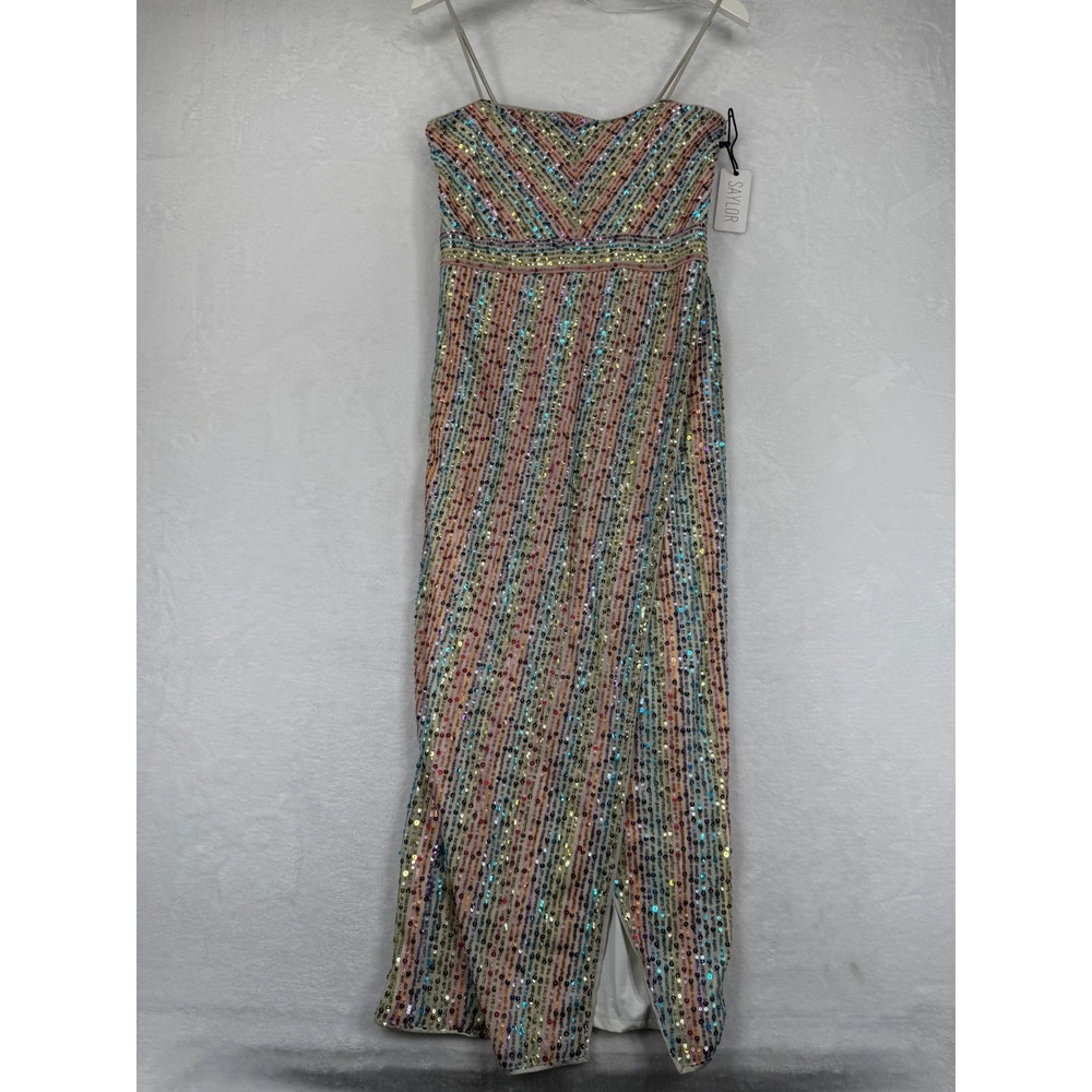 Saylor Indiana Midi Dress‎ Sequin Rainbow Multi Color Striped Sleeveless Size M